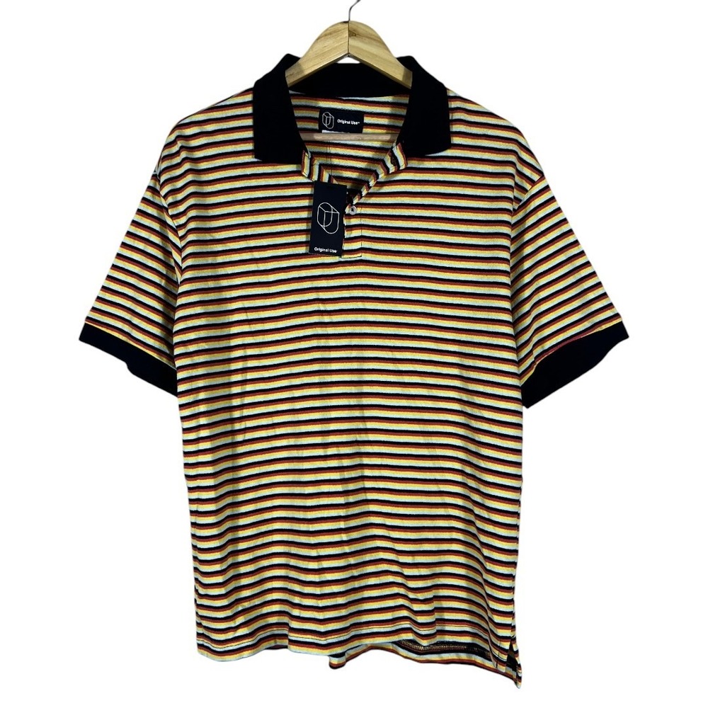 NWT Original Use Striped Knit Polo Shirt Multicolor Retro Streetwear Size M